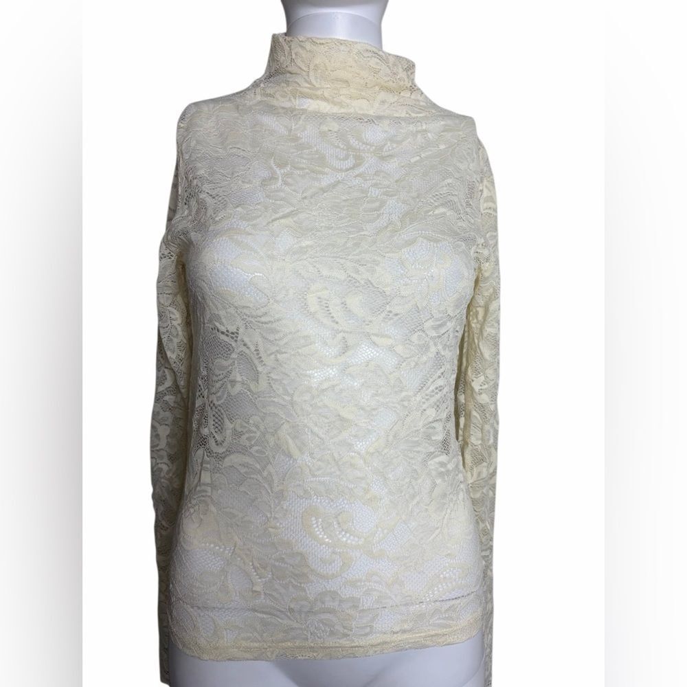Mia Joy Elegant Cream Lace Women Long Sleeve Top Size Medium